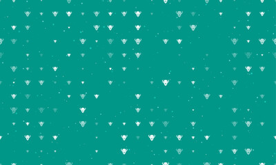 Seamless background pattern of evenly spaced white buffalo logos of different sizes and opacity. Vector illustration on teal background with stars