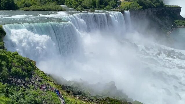 Close up of The American Falls from the observation deck in Niagara Falls.
