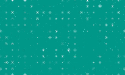 Seamless background pattern of evenly spaced white furry gender symbols of different sizes and opacity. Vector illustration on teal background with stars