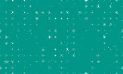 Seamless background pattern of evenly spaced white furry gender symbols of different sizes and opacity. Vector illustration on teal background with stars
