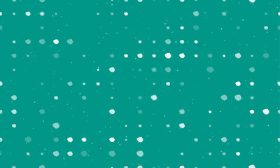 Seamless background pattern of evenly spaced white aspen leafs of different sizes and opacity. Vector illustration on teal background with stars