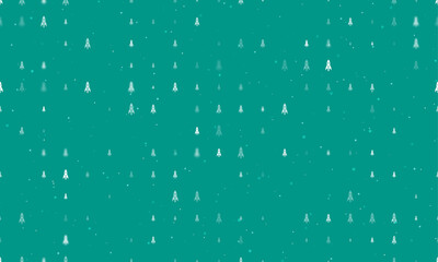 Seamless background pattern of evenly spaced white rockets of different sizes and opacity. Vector illustration on teal background with stars