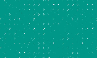 Seamless background pattern of evenly spaced white axe symbols of different sizes and opacity. Vector illustration on teal background with stars