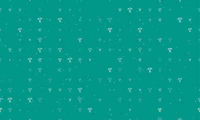 Seamless background pattern of evenly spaced white crossed axes symbols of different sizes and opacity. Vector illustration on teal background with stars