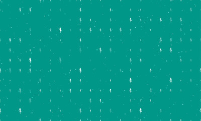 Seamless background pattern of evenly spaced white ballerina symbols of different sizes and opacity. Vector illustration on teal background with stars