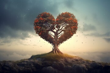 Tree with heart-shaped crown. Generative AI