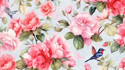 seamless floral watercolor pattern with garden pink.Generative AI
