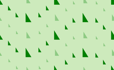 Seamless pattern of large and small green right triangle symbols. The elements are arranged in a wavy. Vector illustration on light green background