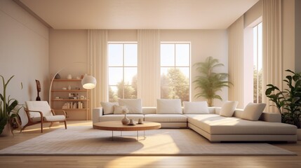 Simple living room white sofa flat background style.Generative AI