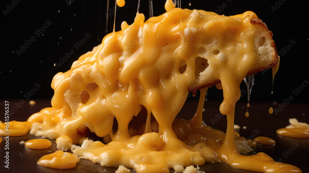 Wall mural Melted cheese on black background