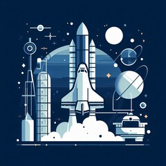 Fototapeta premium space exploration graphic with shuttle and planets