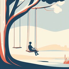 swing in nature illustration - obrazy, fototapety, plakaty