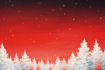 white forest with red background. Christmas AI-generated