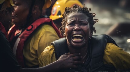 person relief after rescue by rescuers