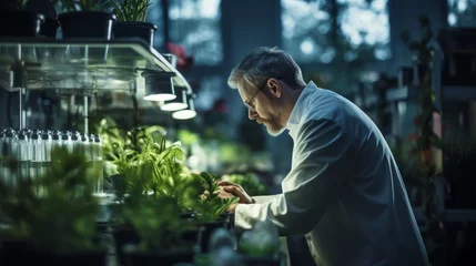 Rolgordijnen botanist inspecting plants in a lab © Nicolas Swimmer