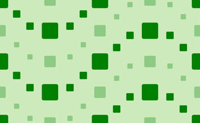 Seamless pattern of large and small green rounded square symbols. The elements are arranged in a wavy. Vector illustration on light green background