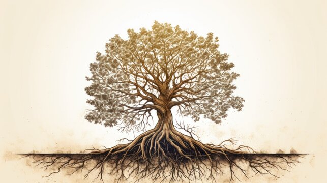 illustration of a tree with deep roots