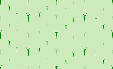 Seamless pattern of large and small green woman stretches symbols. The elements are arranged in a wavy. Vector illustration on light green background