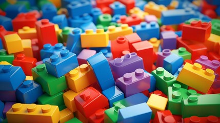 Fototapeta na wymiar Vibrantly colored toy bricks with available space for your content, presented through 3D rendering