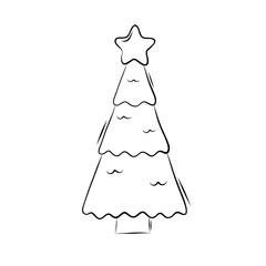 Christmas Tree Decorative Element in Doodle Style. Christmas coloring book. Simple Vector Illustration.