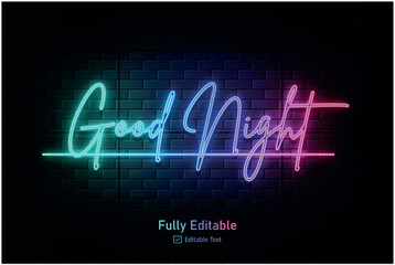 Fototapeta premium Vector neon effect logo for neon text effect and neon light night party editable text & font