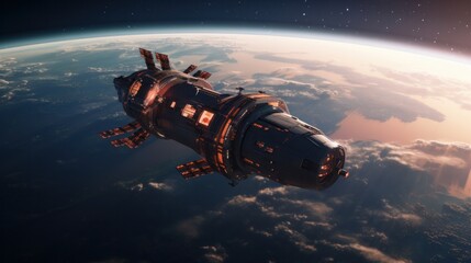 A spacecraft circling Earth during the dawn, embarking on a mission destined for Mars © Chingiz