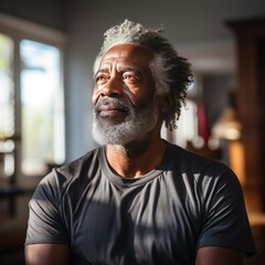 Older Black Man Practicing Mindfulness, Calm, Relaxation Techniques for Mental Health