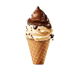 chocolate cone ice cream on isolated transparent  background