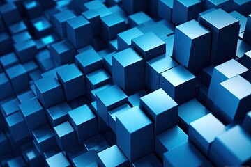 Futuristic minimal blue background with geometric shapes. Background from cubes of different levels