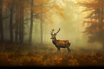 Misty morning nature: deer. Generative AI