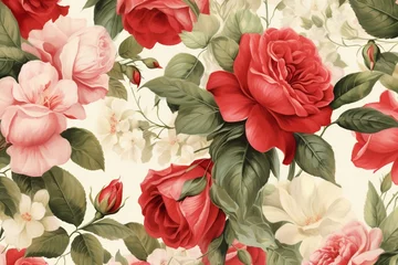 Behang Seamless floral pattern adorned with roses in a watercolor style. Generative AI © Sofia