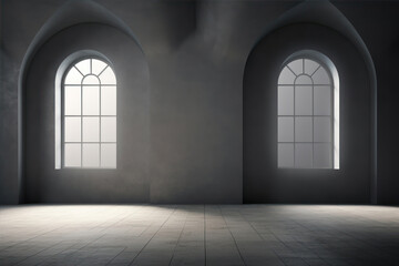Fototapeta premium Interior of an empty room with two windows.