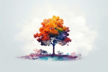 Colorful tree standing alone against a blank backdrop. Generative AI
