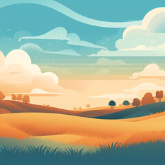 Fototapeta na wymiar 2D Illustration of a beautiful field on a sunny summer day