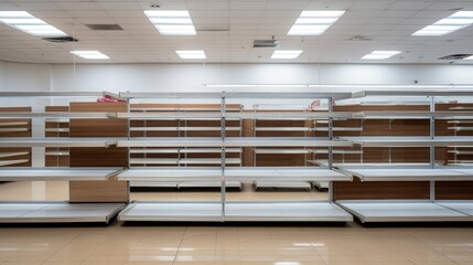 A sight to behold for the shopper's dismay: Empty shelves in a retail store awaiting restocking