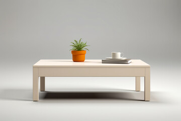 White coffee table with plant on top of it.