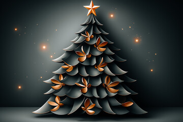 Christmas tree with golden star. Festive illustration for the winter holidays.