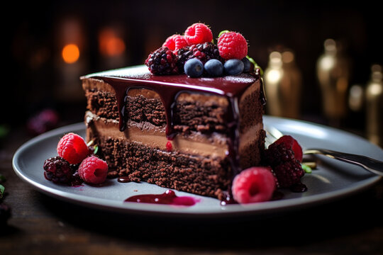 food photography chocolate cake close - up vibrant, generative ai