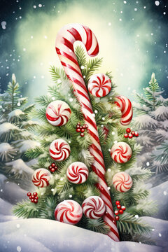 Christmas tree with peppermints and candy canes