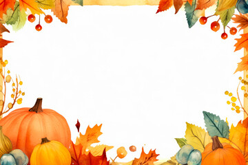 Fototapeta premium Watercolor painting of pumpkin and leaves with white background.