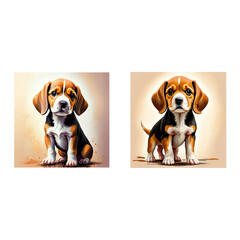 A vector illustration of two styles of standing beagle dogs isolated on a white background.