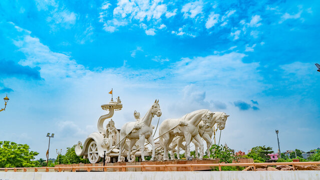Shri Krishna Sarathi on Arjun's Chariot statue located in Kota, Rajasthan, India