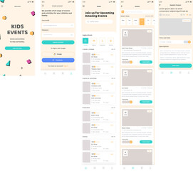 Kids Events, Children Parties and Outside Activities Mobile App UI Kit Template