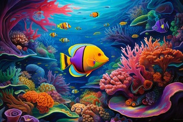 Fototapeta na wymiar Underwater fish with vibrant coral and marine creatures. Generative AI