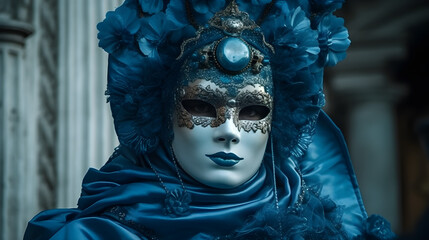 Fototapeta na wymiar Vibrant carnival masks adorn the streets of Venice during a traditional festival