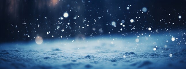 Obraz premium banner, winter background, forest and falling snow and snowflakes, trees frost