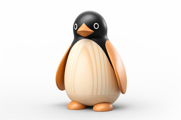 A wooden penguin toy on a white background