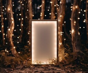 Blank message board in forest with lighting. Autumn.