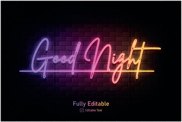 Vector neon effect logo for neon text effect and neon light night party editable text & font