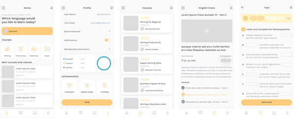 Language Learning, Online Classes and English Courses Mobile App UI Kit Template